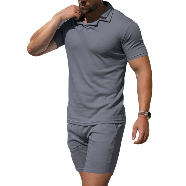 Herren Poloshirt und Shorts-Set aus hautfreundlichem, elastischem Material mit modischem Kragen Aliams