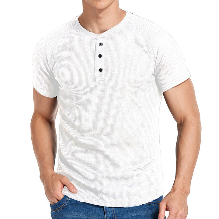 Herren Kurzarm-Henley-Shirt aus weichem, atmungsaktivem Baumwollmix mit praktischer Knopfleiste Aliams