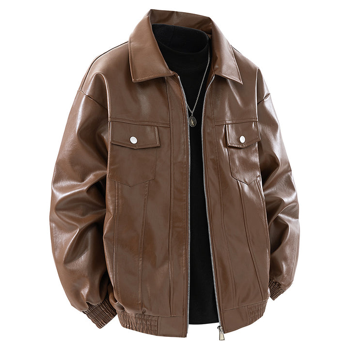 Herren kunstleder Jacke im klassischen Look mit praktischen Brusttaschen Aliams