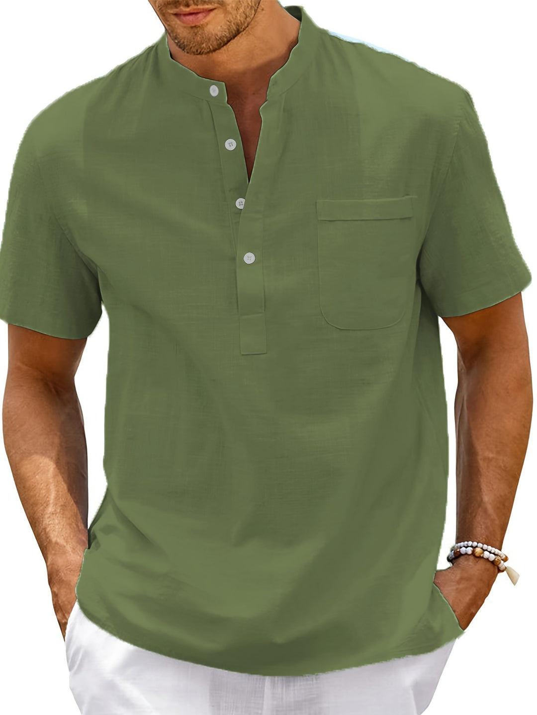 Herren Komfortables Kurzarm-Hemd mit Stehkragen Aliams