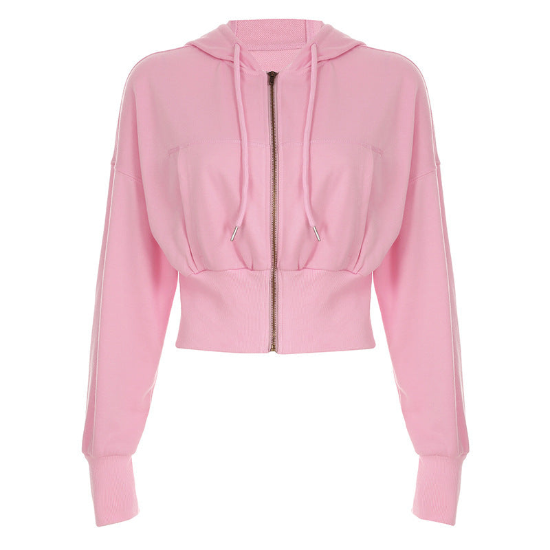 Damen Cropped Kapuzenjacke mit Reißverschluss und eleganten Details Aliams