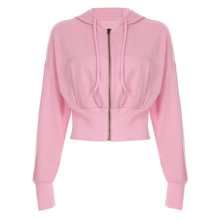 Damen Cropped Kapuzenjacke mit Reißverschluss und eleganten Details Aliams