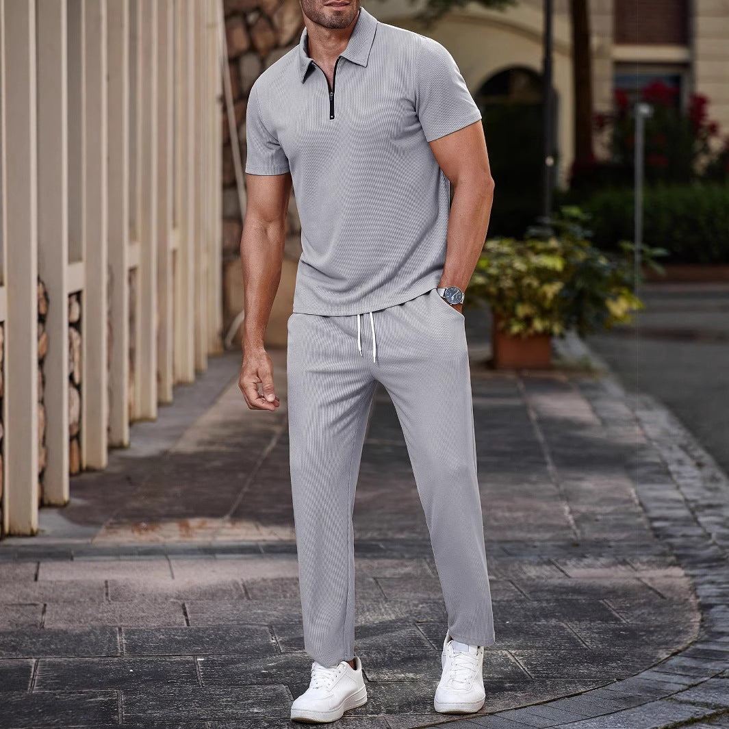 Herren Sportliches Kurzarm-Set mit Kragen und Reißverschluss Aliams