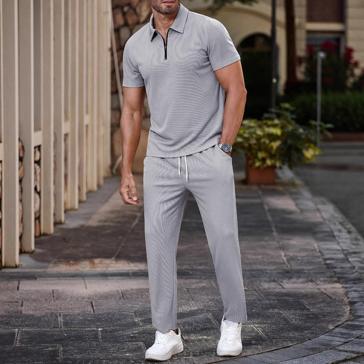 Herren Sportliches Kurzarm-Set mit Kragen und Reißverschluss Aliams