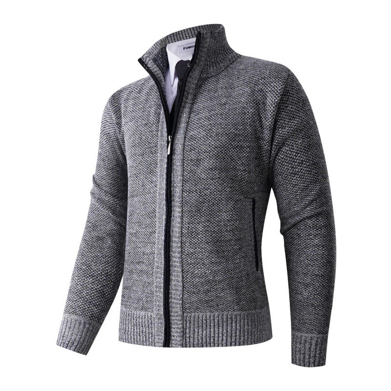 Herren stylische Strickjacke mit hohem Kragen und praktischen Taschen Aliams