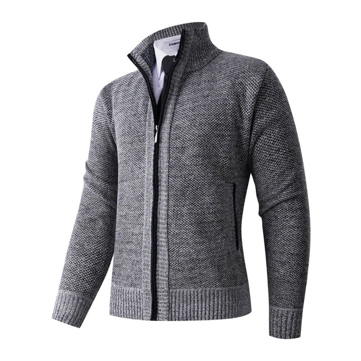 Herren stylische Strickjacke mit hohem Kragen und praktischen Taschen Aliams