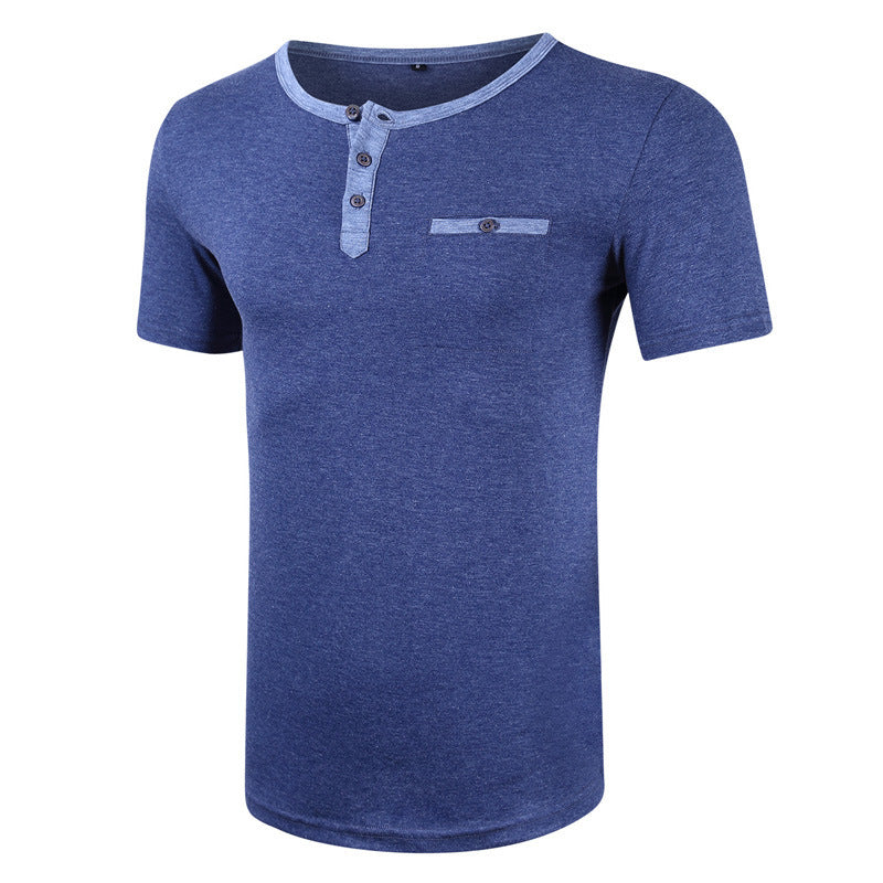 Herren Kurzarm Henley-Shirt mit hochwertiger Knopfleiste und Brusttasche Aliams