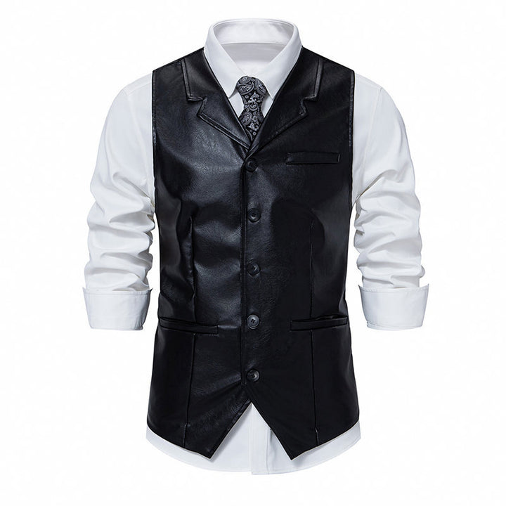 Herren elegante Kunstlederweste Aliams