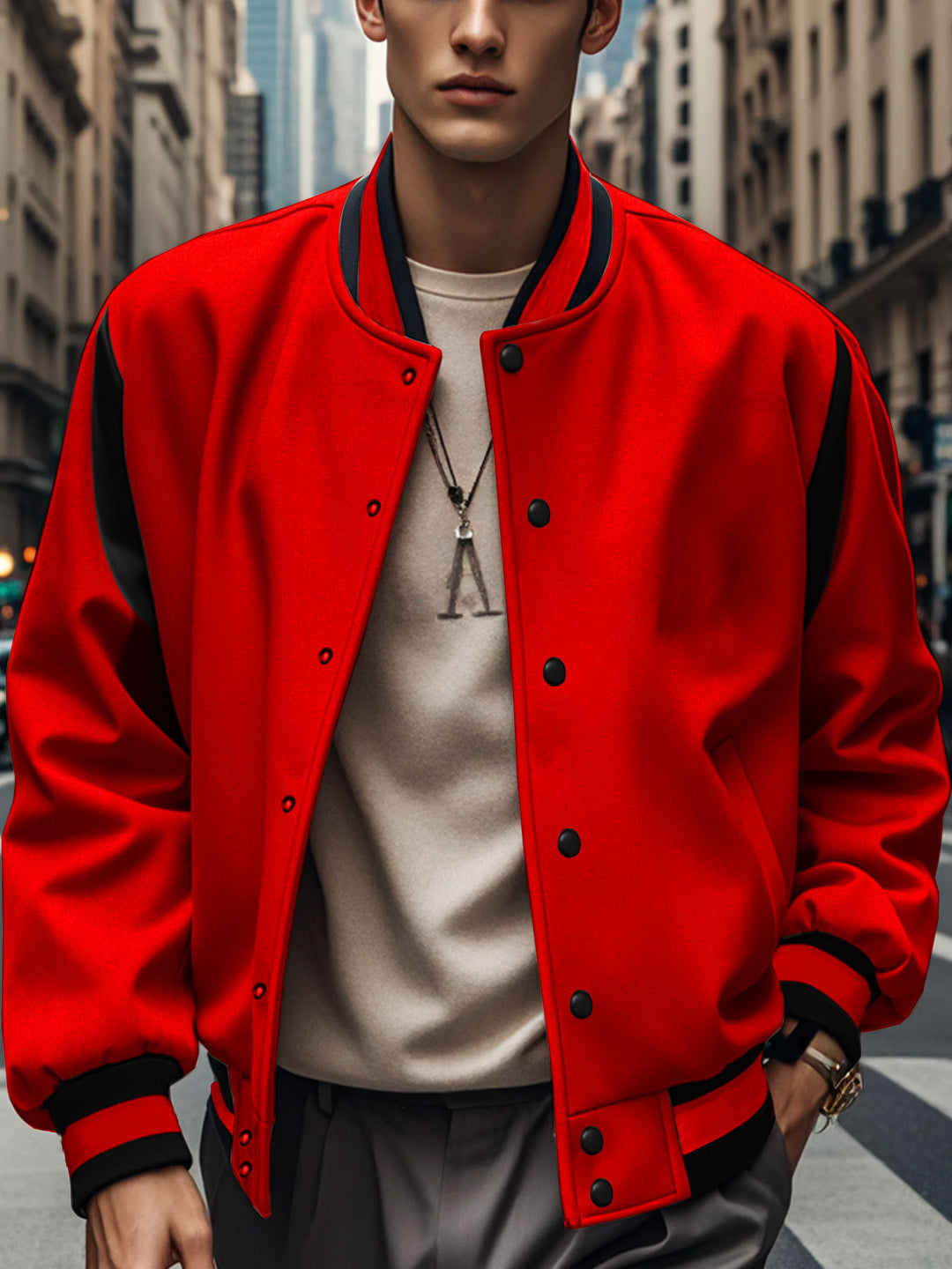 Herren stylische Bomberjacke mit kontrastierenden Ärmeln und praktischen Taschen Aliams