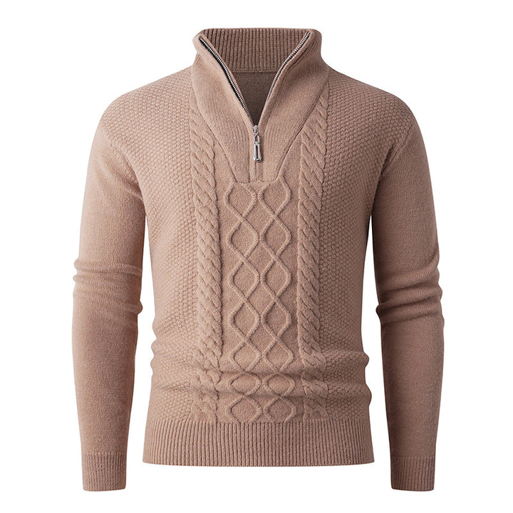 Herren Eleganter Strickpullover mit hohem Kragen und Reißverschluss Aliams