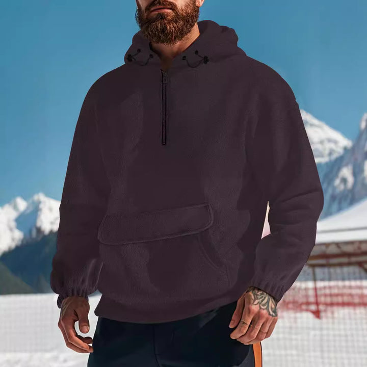Herren Fleece-Hoodie mit hochschließendem Kragen und praktischer Kängurutasche Aliams