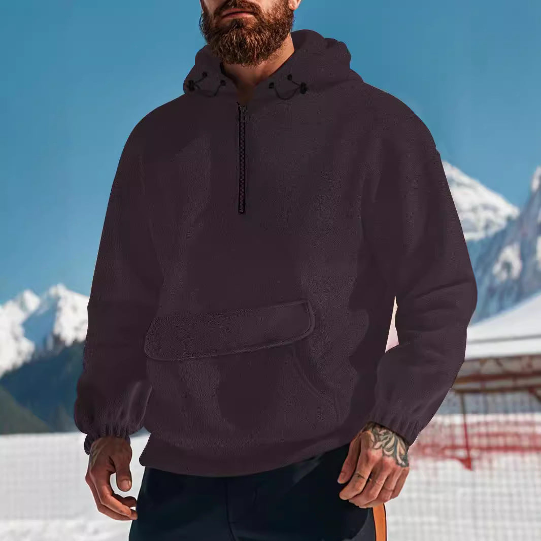 Herren fleecegefütterter Kapuzenpullover mit halbem Reißverschluss Aliams