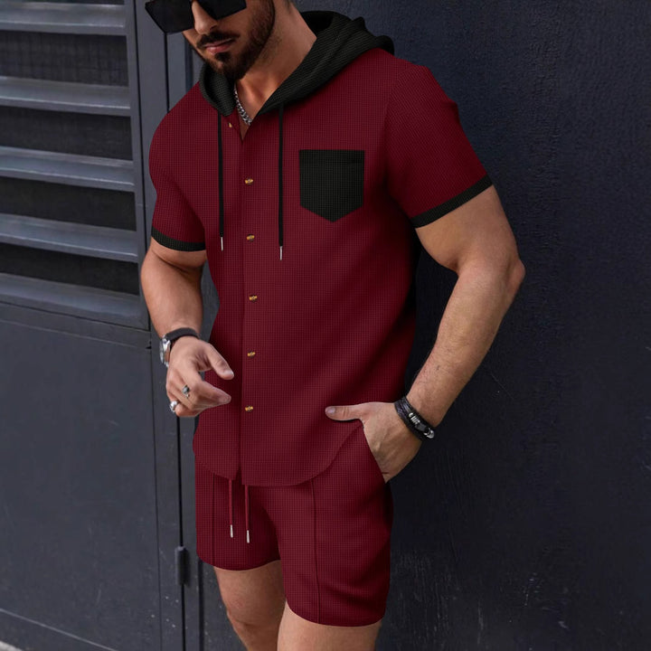 Herren Funktionales Kurzarm-Hemd mit Kapuze und Shorts Set Aliams