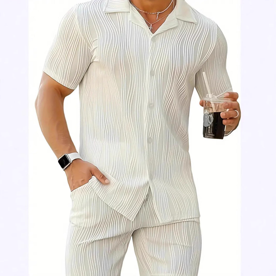 Stylisches strukturiertes Kurzarm-Sommer-Set für Herren Aliams