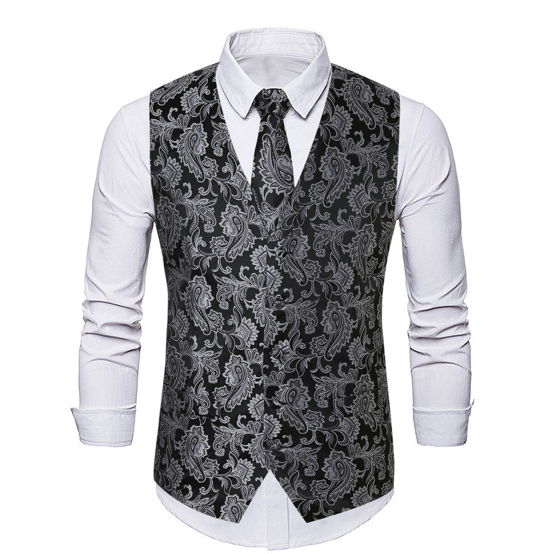 Herren Elegante Jacquard-Weste mit passender Krawatte Aliams
