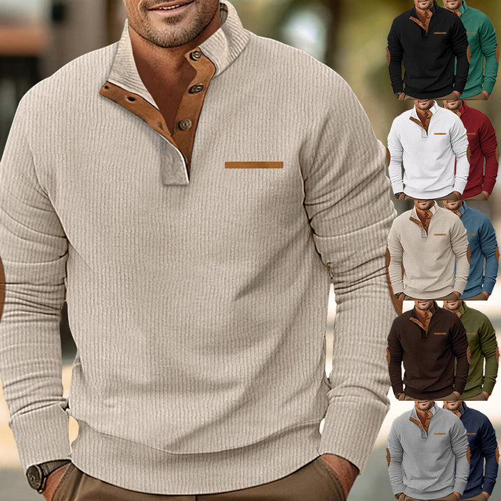 Herren Pullover mit Reißverschluss und Lederdetails Aliams