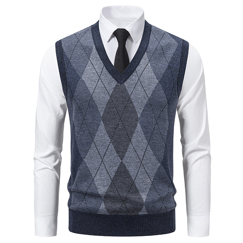 Herren V-Ausschnitt Strickpullover mit elegantem Rautenmuster Aliams