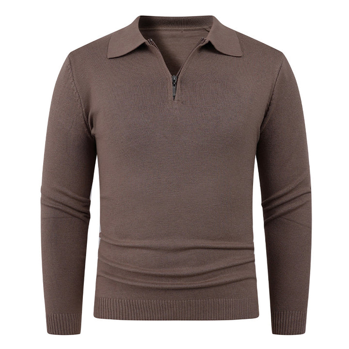 Herren Strickpullover mit halb offenem Kragen und feiner Rippenstruktur Aliams