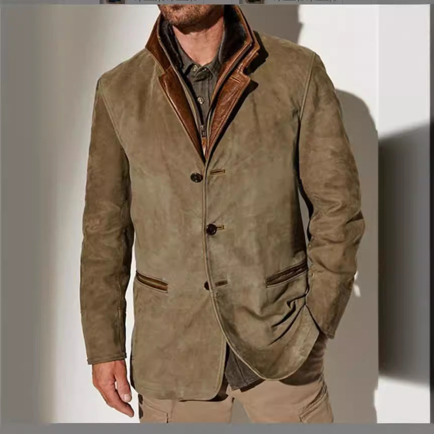 Herren stilvolle Wildlederjacke mit Kontrastkragen und praktischen Taschen Aliams