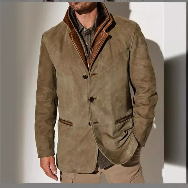 Herren stilvolle Wildlederjacke mit Kontrastkragen und praktischen Taschen Aliams