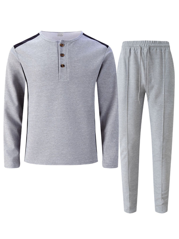 Herren Freizeitanzug mit elegantem Henley-Oberteil und komfortablen Jogginghosen Aliams