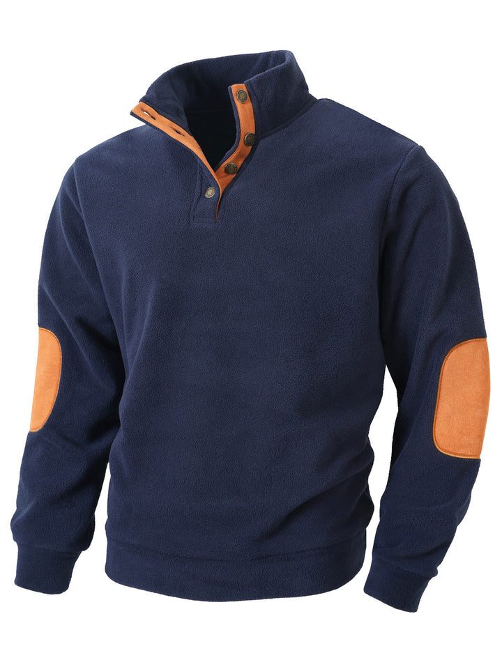 Herren bequemer Fleece Pullover mit Kragen und Kontrastbesatz Aliams