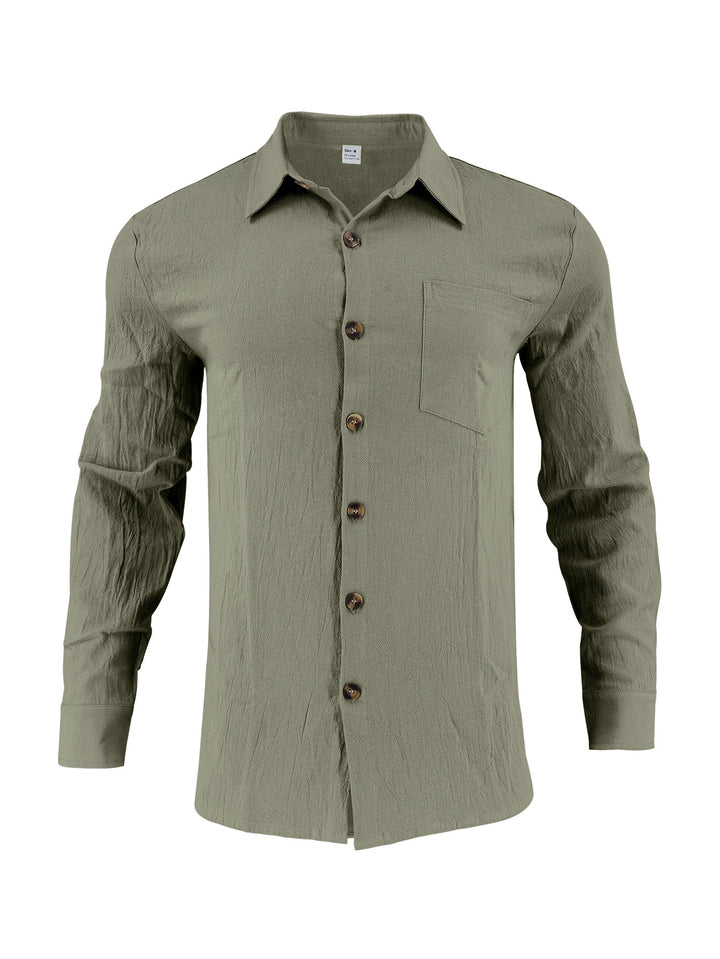 Herren elegantes Langarmhemd aus strukturierter Baumwolle mit praktischer Brusttasche Aliams