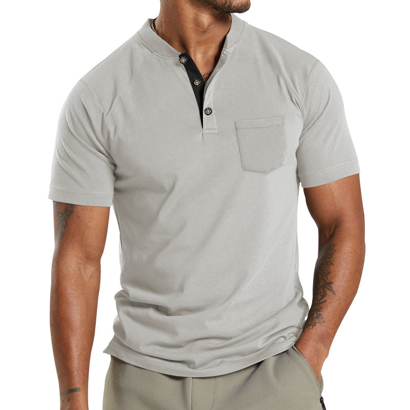 Herren Kurzarm-Henley-T-Shirt mit praktischer Brusttasche und modernem Kragen Aliams