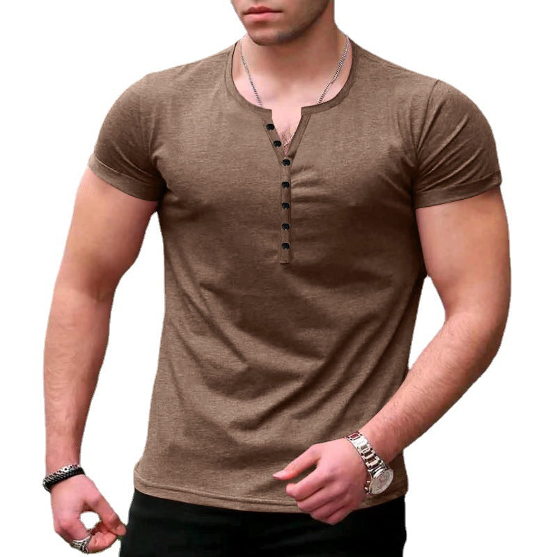 Herren Freizeit Kurzarm Henley T-Shirt Aliams
