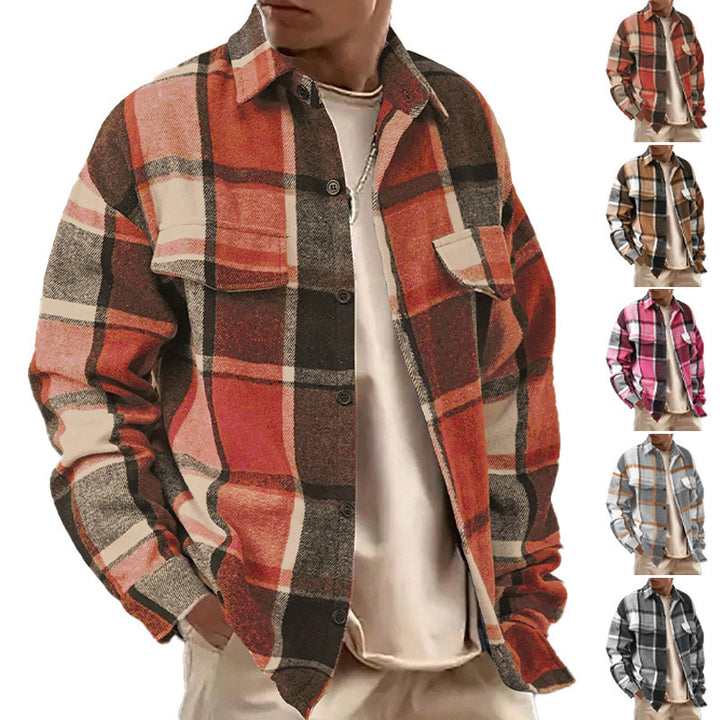Herren Karierte Flanelljacke mit zwei Brusttaschen und modernem Schnitt Aliams