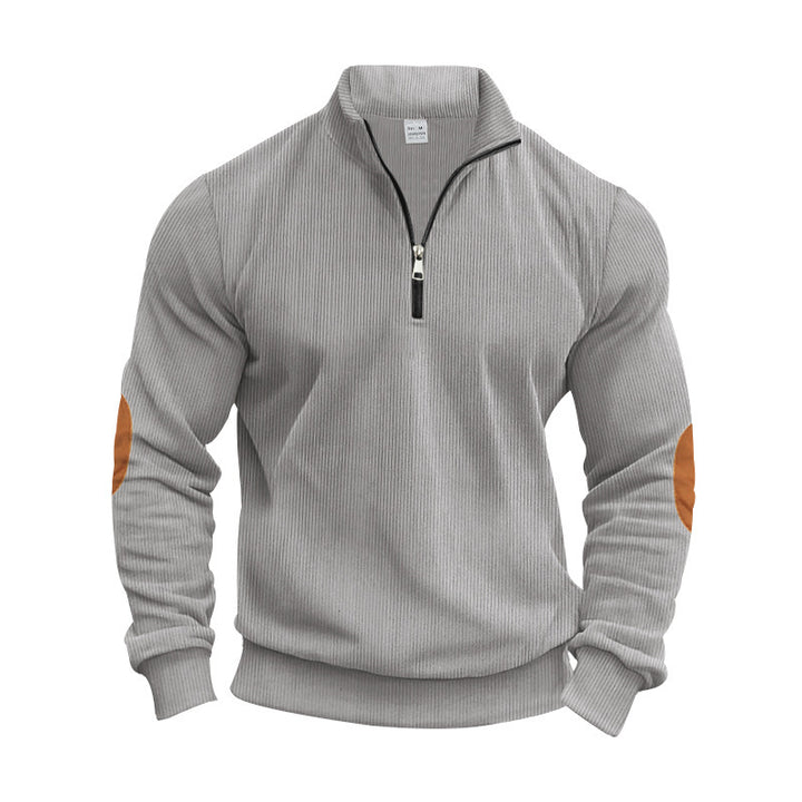 Herren Strickpullover mit modernem Reißverschluss und eleganten Ellbogenpatches Aliams