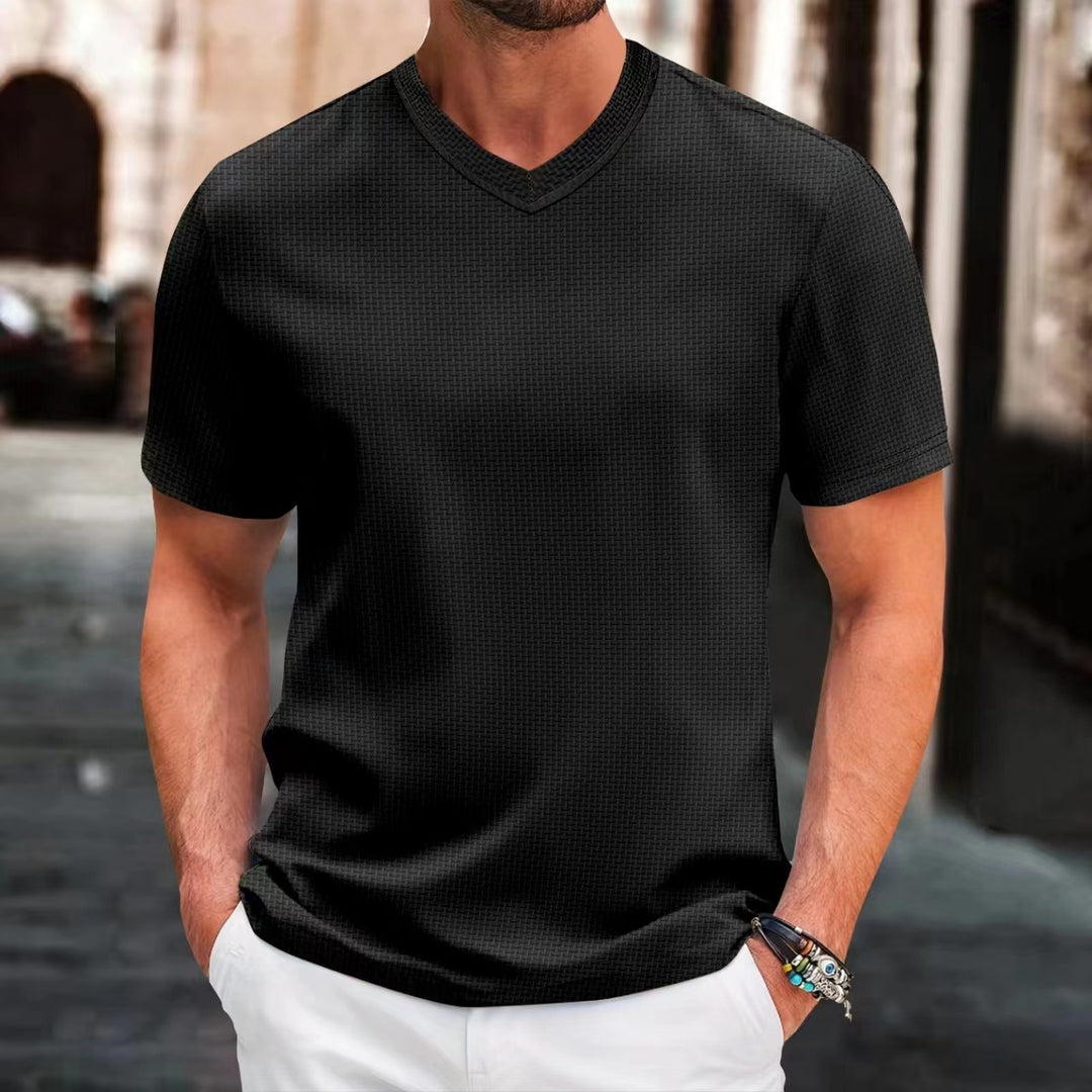 Herren Kurzarm T-Shirt mit strukturiertem Design und V-Ausschnitt Aliams