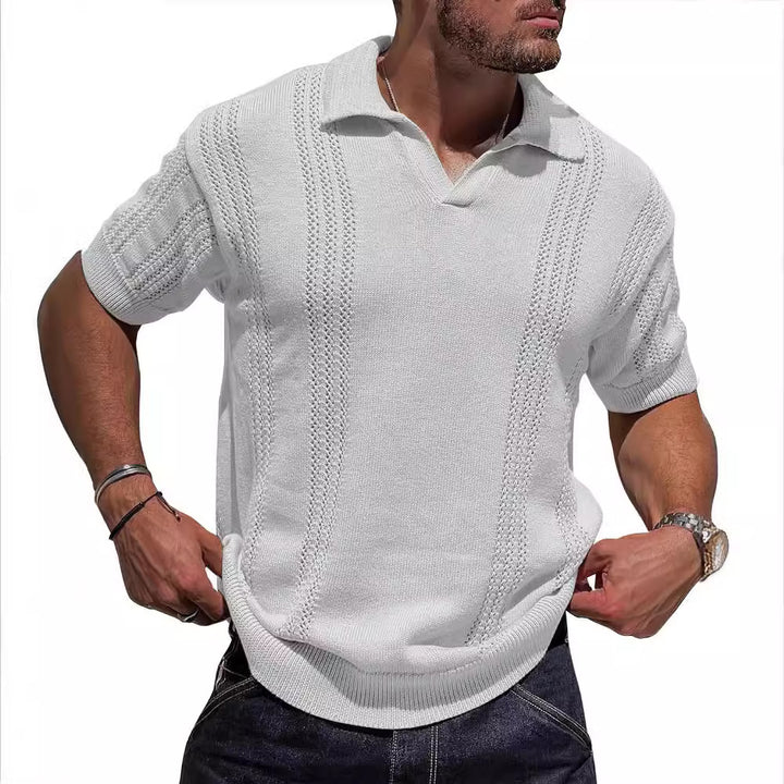 Herren Kurzarm Strickpullover mit strukturierter Oberfläche und Polokragen Aliams