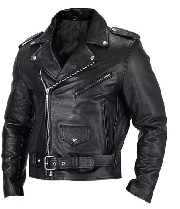Herren Bikerlederjacke mit asymmetrischem Reißverschluss und praktischen Taschen Aliams