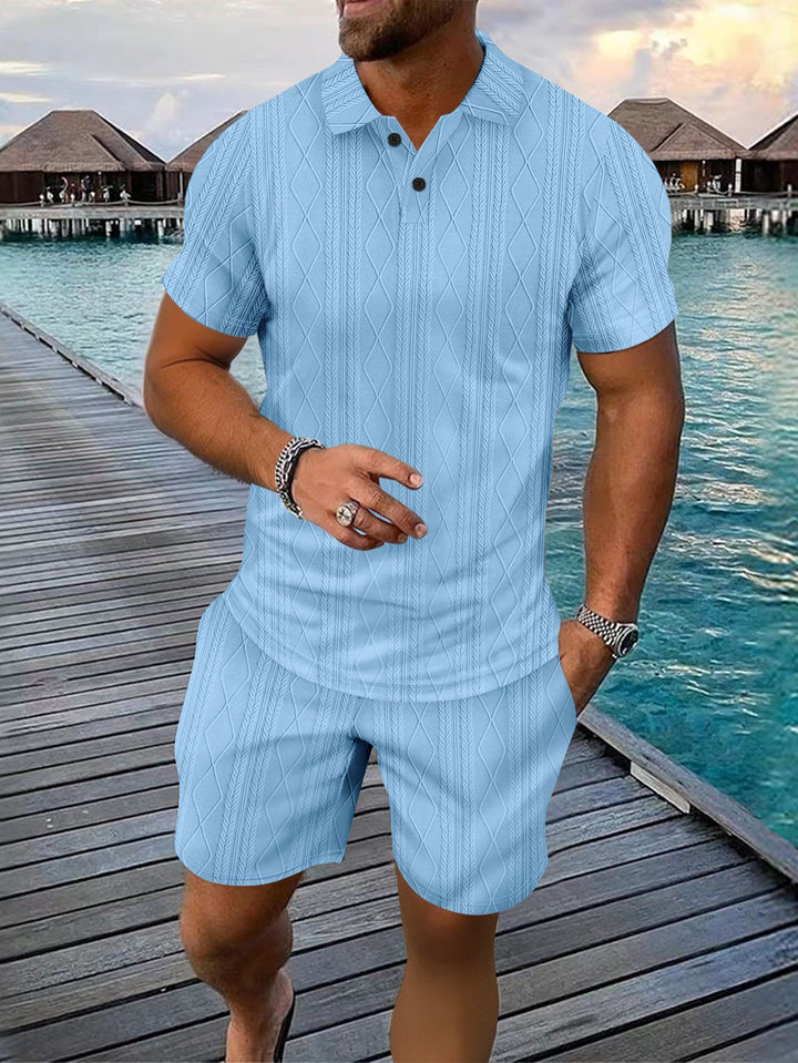 Herren Strukturstrick Polo und Shorts Set Aliams