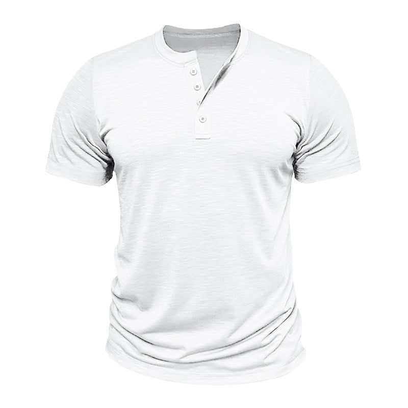 Herren Kurzarm-Henley-T-Shirt mit hochwertigem, atmungsaktivem Baumwollmix Aliams