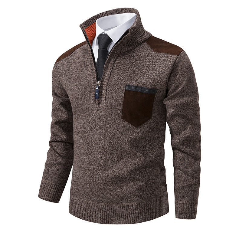 Herren eleganter Pullover mit Stehkragen und praktischer Brusttasche Aliams