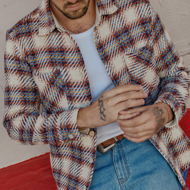 Herren kariertes Flanellhemd mit zwei Brusttaschen Aliams