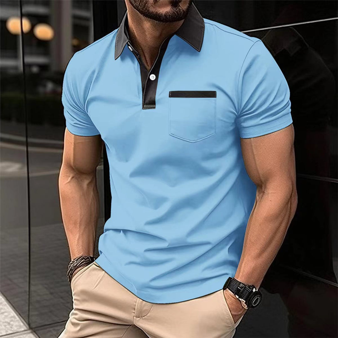 Herren Poloshirt mit modernem Kontrastkragen und praktischer Brusttasche Aliams