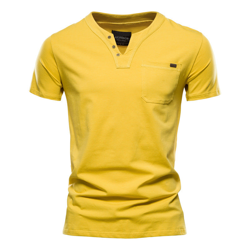 Herren Kurzarm-Shirt mit modernem Henley-Ausschnitt und Brusttasche Aliams