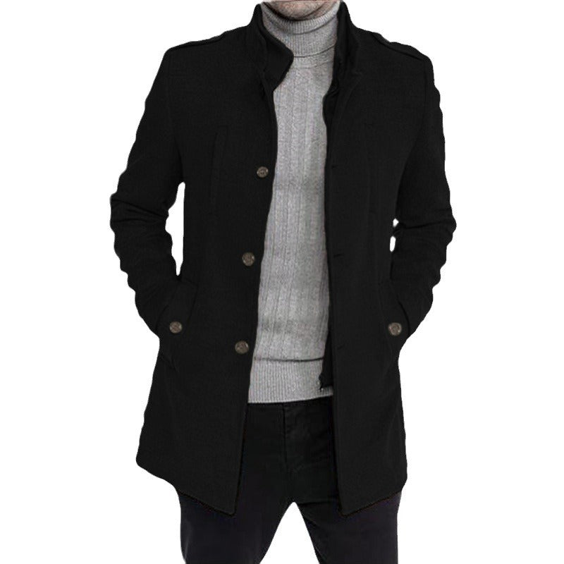 Herren eleganter, mittelschwerer Freizeitmantel mit Stehkragen und seitlichen Taschen Aliams