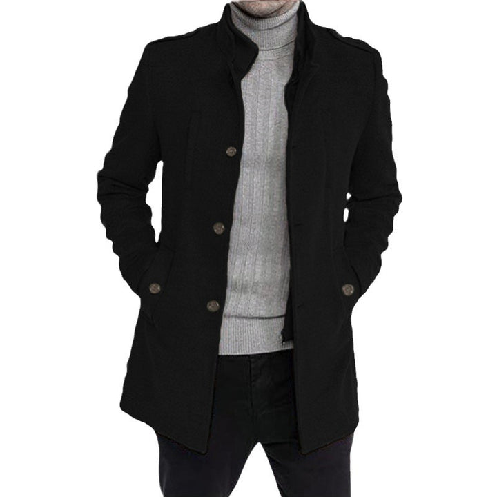 Herren eleganter, mittelschwerer Freizeitmantel mit Stehkragen und seitlichen Taschen Aliams