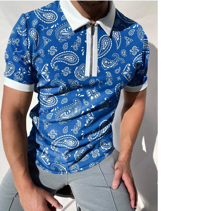 Herren Poloshirt mit modischem Paisley-Muster und Reißverschluss Aliams