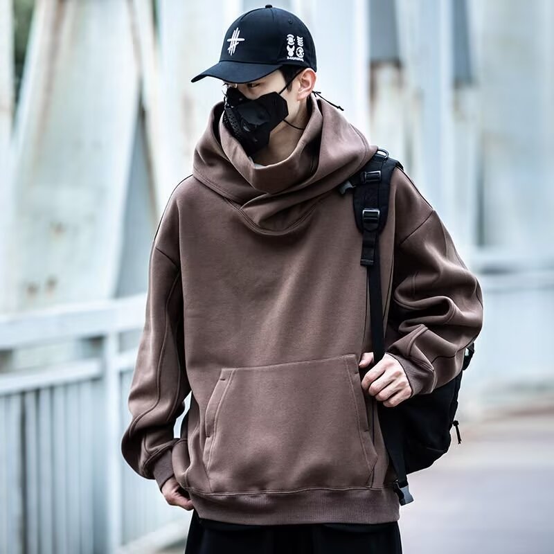 Herren futuristischer Hoodie mit hohem Kragen und praktischen Taschen Aliams