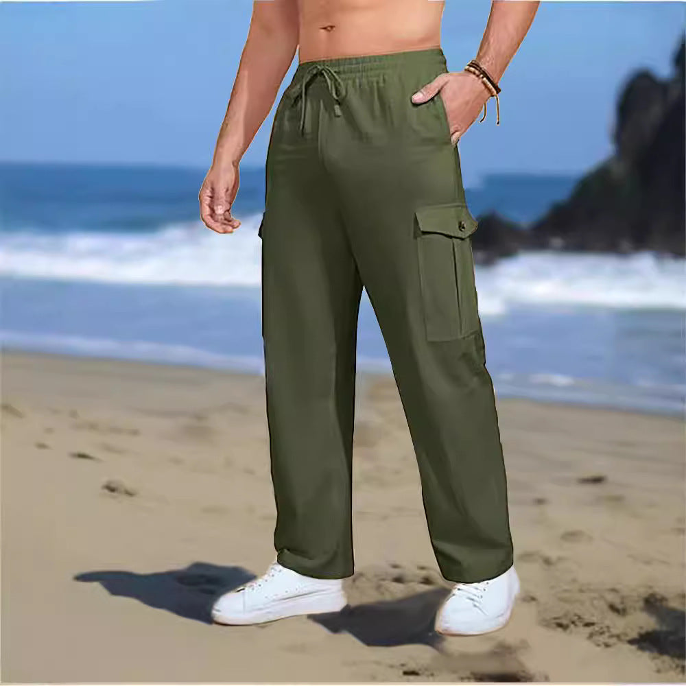 Herren Casual Cargo-Hose mit verstellbarem Bund und funktionalen Seitentaschen Aliams