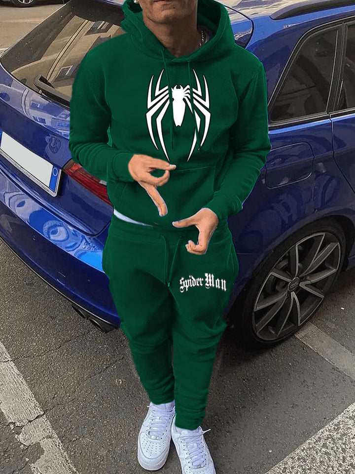 Herren Sportliches Kapuzenpullover und Jogginghose Set mit auffälligem Spider-Motiv Aliams