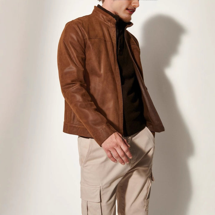 Herren Lederjacke im modernen Schnitt mit strukturiertem Obermaterial Aliams