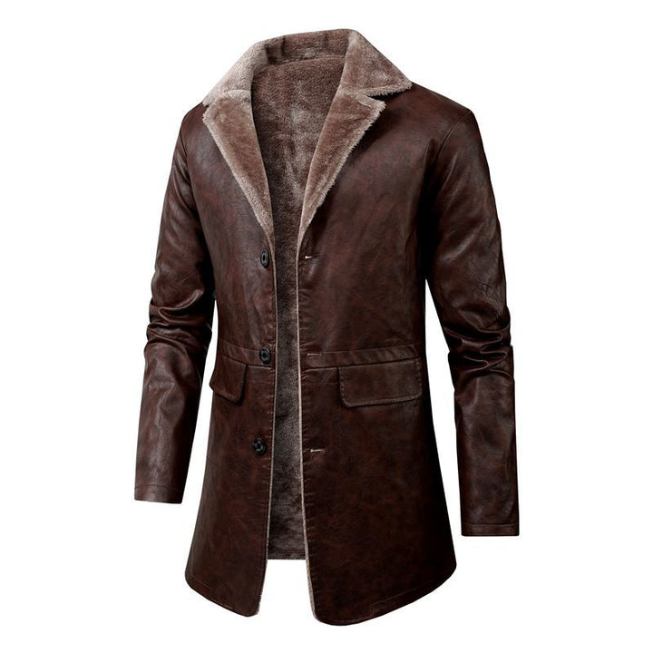 Herren elegante Kunstlederjacke mit warmem Futter Aliams