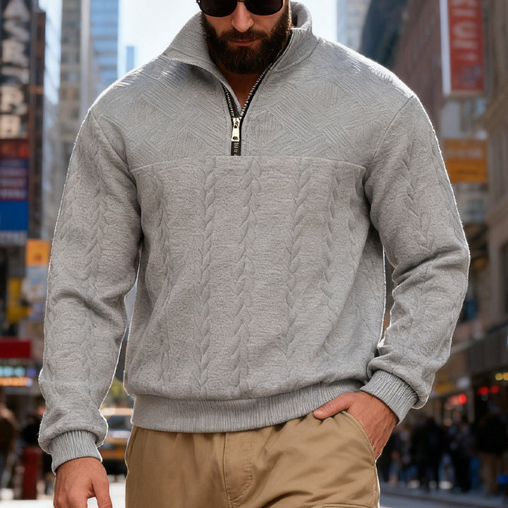 Herren Fleece-Pullover mit hohem Kragen und Reißverschluss Aliams