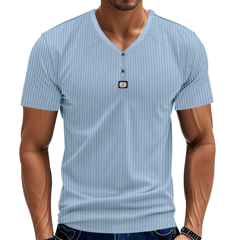 Herren Kurzarm-Henley-T-Shirt mit eleganter Struktur und modischen Knöpfen Aliams